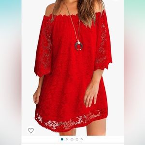 Red, Lace, Off the Shoulder, Midi Dress. Size Medium